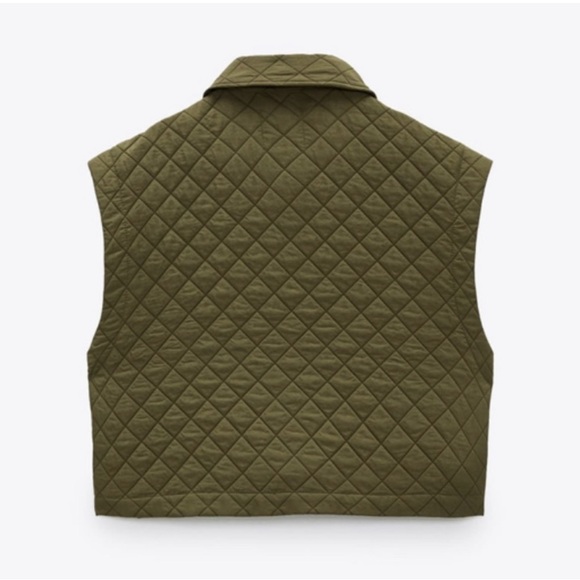 WOMENS  ZARA QUILTED GREEN ARMY VEST JACKET SZ SMALL - Picture 3 of 10